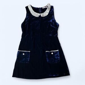 Maya Velvet Dress - Size Medium - Navy with Lace Detail